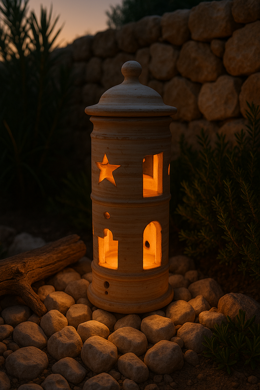 Lámpara Farol de Jardín en Barro Blanco Estrella del Arzobispo – 50 x 20 cm