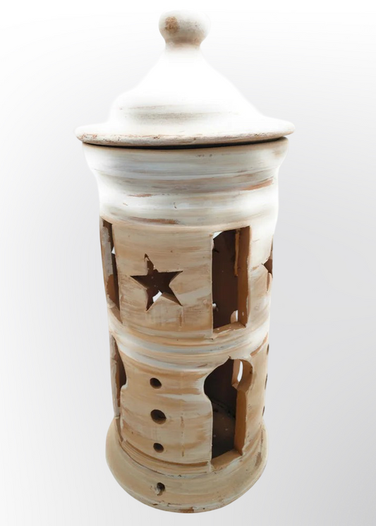Lámpara Farol de Jardín en Barro Blanco Estrella del Arzobispo – 50 x 20 cm