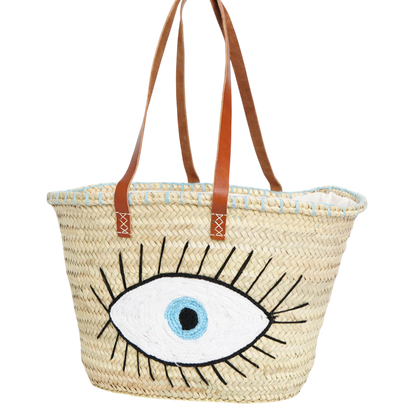 White Eye Basket · Natural Palm &amp; Leather
