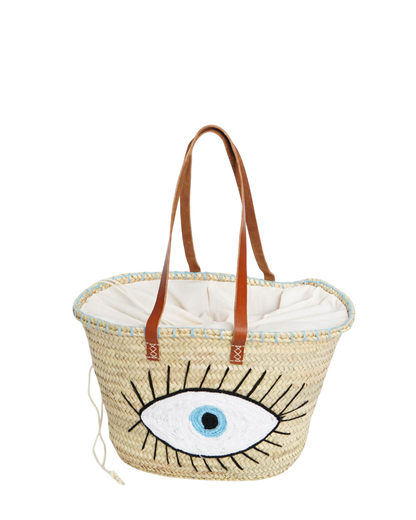 White Eye Basket · Natural Palm &amp; Leather