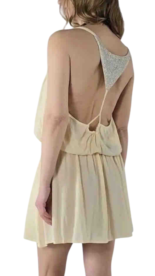 Short Embroidered Dress in Blue or Emerald Green with Gold Sparkles