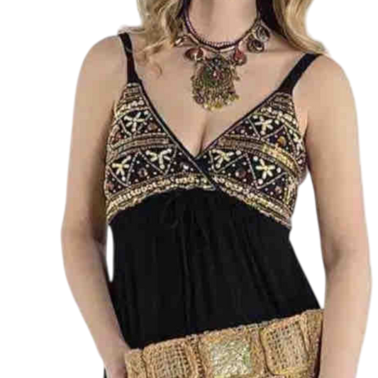 Short Embroidered Dress in Blue or Emerald Green with Gold Sparkles