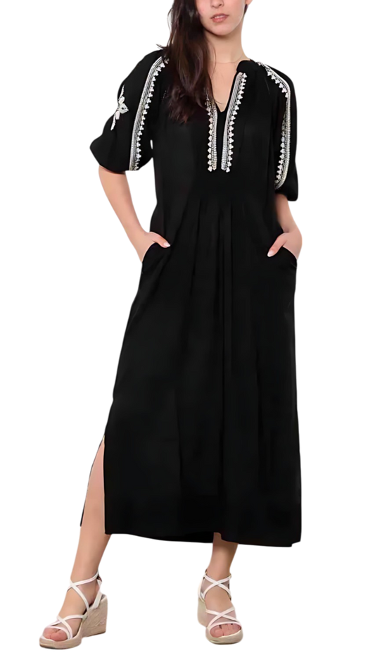 Vestido Bordado Negro y Blanco  “Sol de Medianoche