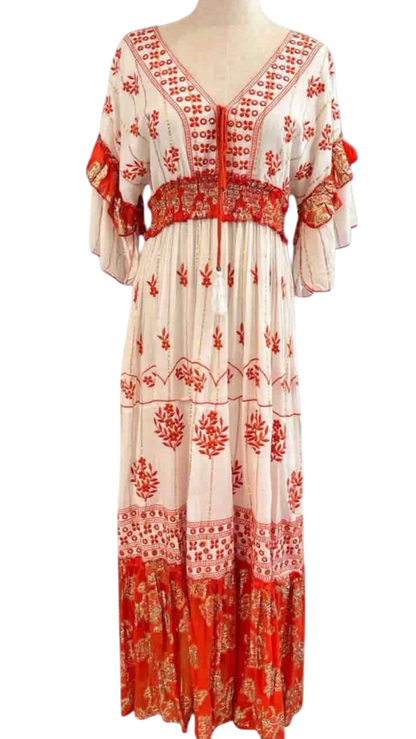 Vestido Largo Bordado "Sol del Trópico" – Verde Olivo / Vestido Largo Bordado "Sol del Trópico" – Rojo Coral /Vestido Largo Bordado "Sol del Trópico" – Verde Turquesa
