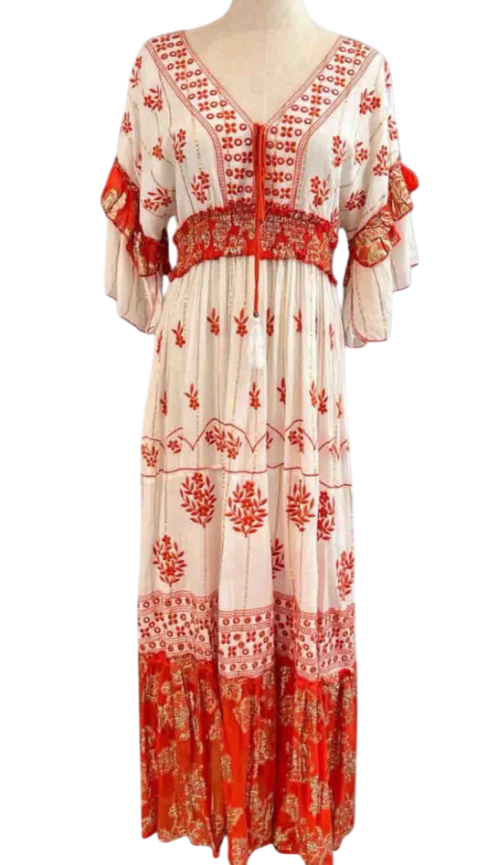 Vestido Largo Bordado "Sol del Trópico" – Verde Olivo / Vestido Largo Bordado "Sol del Trópico" – Rojo Coral /Vestido Largo Bordado "Sol del Trópico" – Verde Turquesa