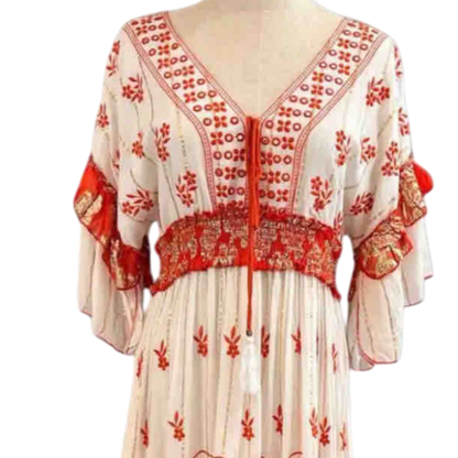 Vestido Largo Bordado "Sol del Trópico" – Verde Olivo / Vestido Largo Bordado "Sol del Trópico" – Rojo Coral /Vestido Largo Bordado "Sol del Trópico" – Verde Turquesa