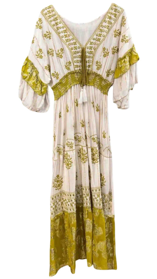 Vestido Largo Bordado "Sol del Trópico" – Verde Olivo / Vestido Largo Bordado "Sol del Trópico" – Rojo Coral /Vestido Largo Bordado "Sol del Trópico" – Verde Turquesa