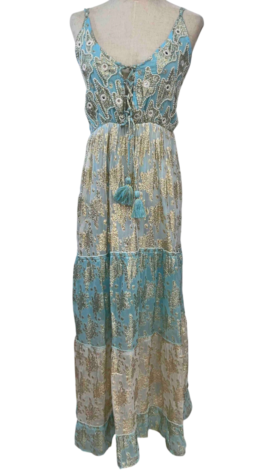 Vestido Largo "Dorada Intención" Azul