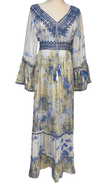 Vestido "Mar Índigo" – algodón & rayón bordado