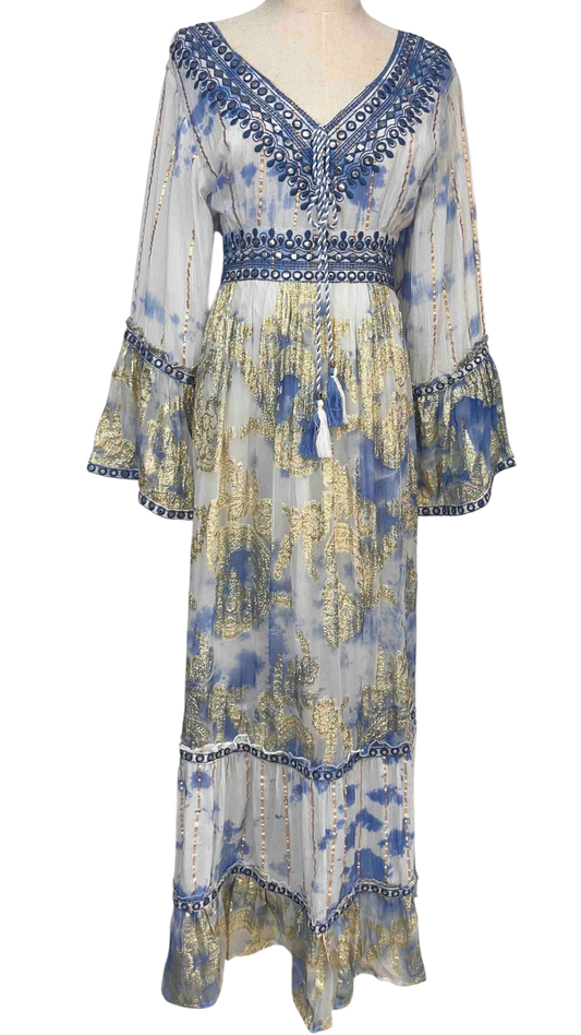 Vestido "Mar Índigo" – algodón & rayón bordado