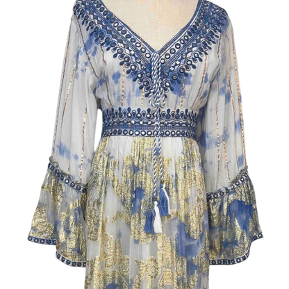 Vestido "Mar Índigo" – algodón & rayón bordado