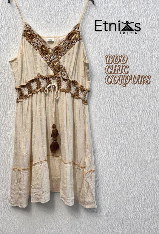 Short Embroidered Dress in Blue or Emerald Green with Gold Sparkles