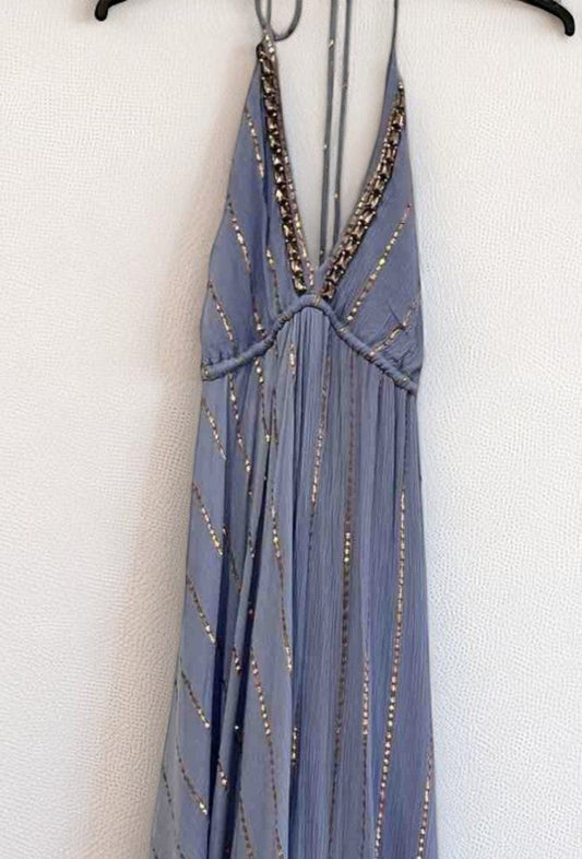 Vestido largo halter con espejos - Azul Índigo