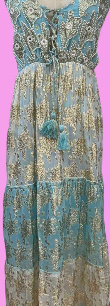 Vestido Largo "Dorada Intención" Azul