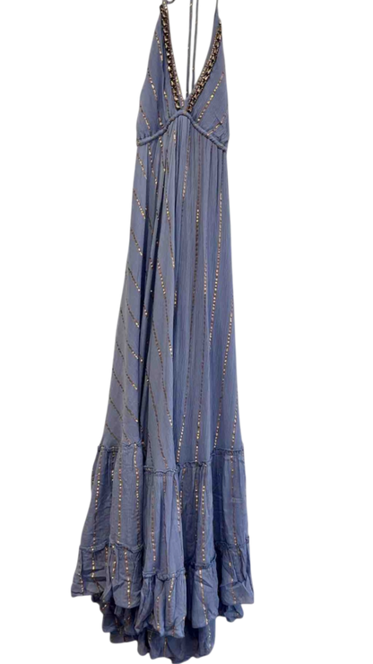 Vestido largo halter con espejos - Azul Índigo