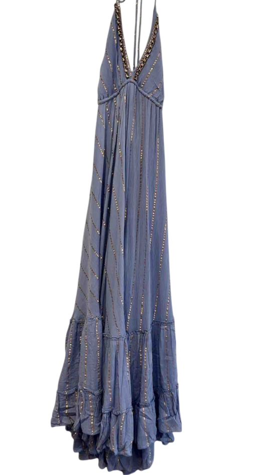 Vestido largo halter con espejos - Azul Índigo