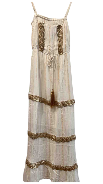 Vestido largo Marfil con detalles dorados