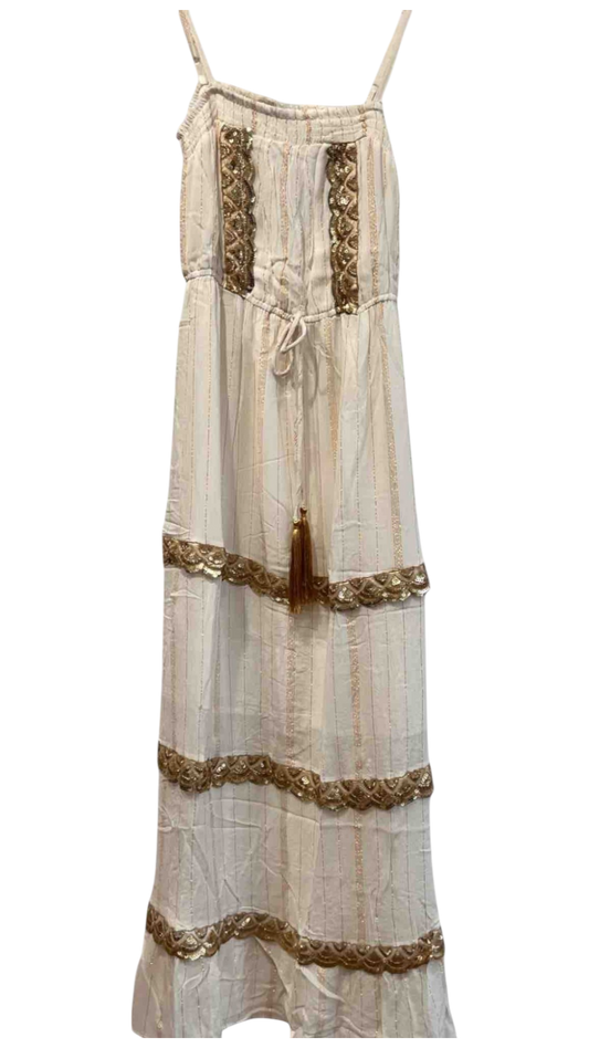 Vestido largo Marfil con detalles dorados