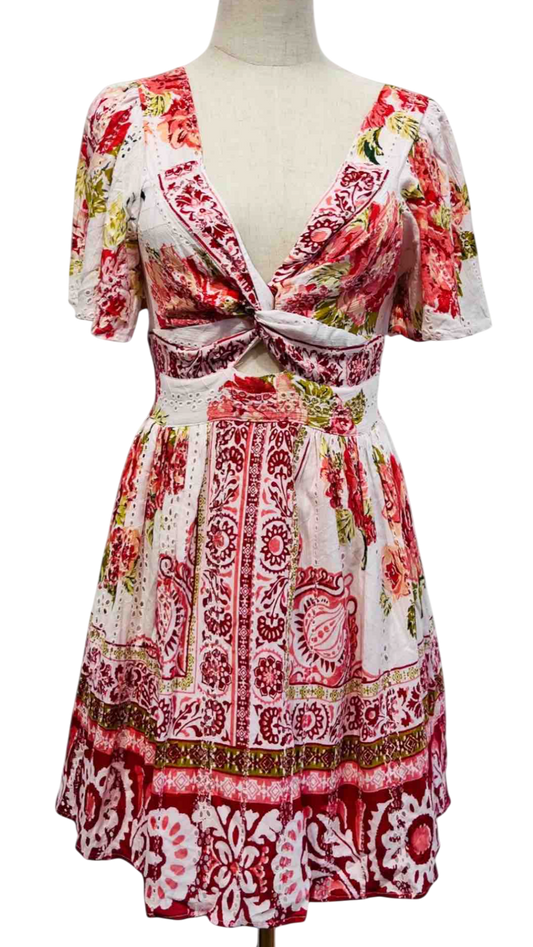 Short Embroidered Dress in Blue or Emerald Green with Gold Sparkles