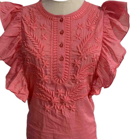 Short Embroidered Dress in Blue or Emerald Green with Gold Sparkles