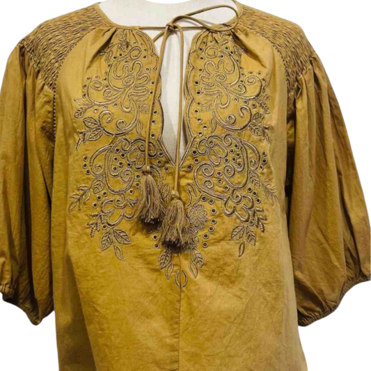 Short Embroidered Dress in Blue or Emerald Green with Gold Sparkles