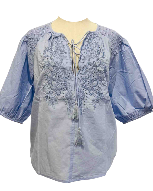 Short Embroidered Dress in Blue or Emerald Green with Gold Sparkles