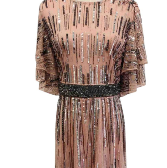 Vestido Alta Costura Rosa Empolvado con Pedrería Vertical