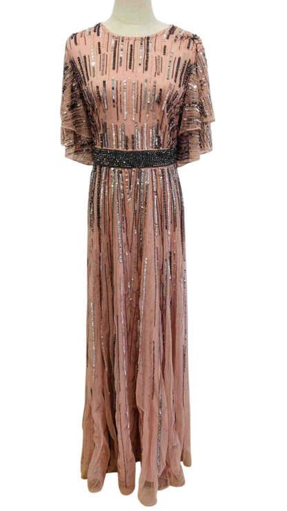 Vestido Alta Costura Rosa Empolvado con Pedrería Vertical