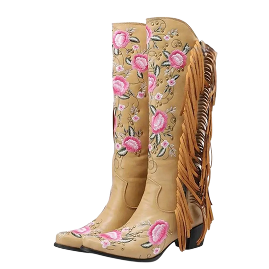 Botas Jardín Nómada – Bordadas con Flecos en Rosa