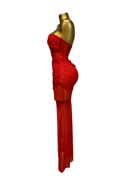 Vestido Largo Rojo Transparencias