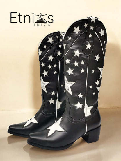 Botas Nina Estroica – Blancas y Negras con Estrellas
