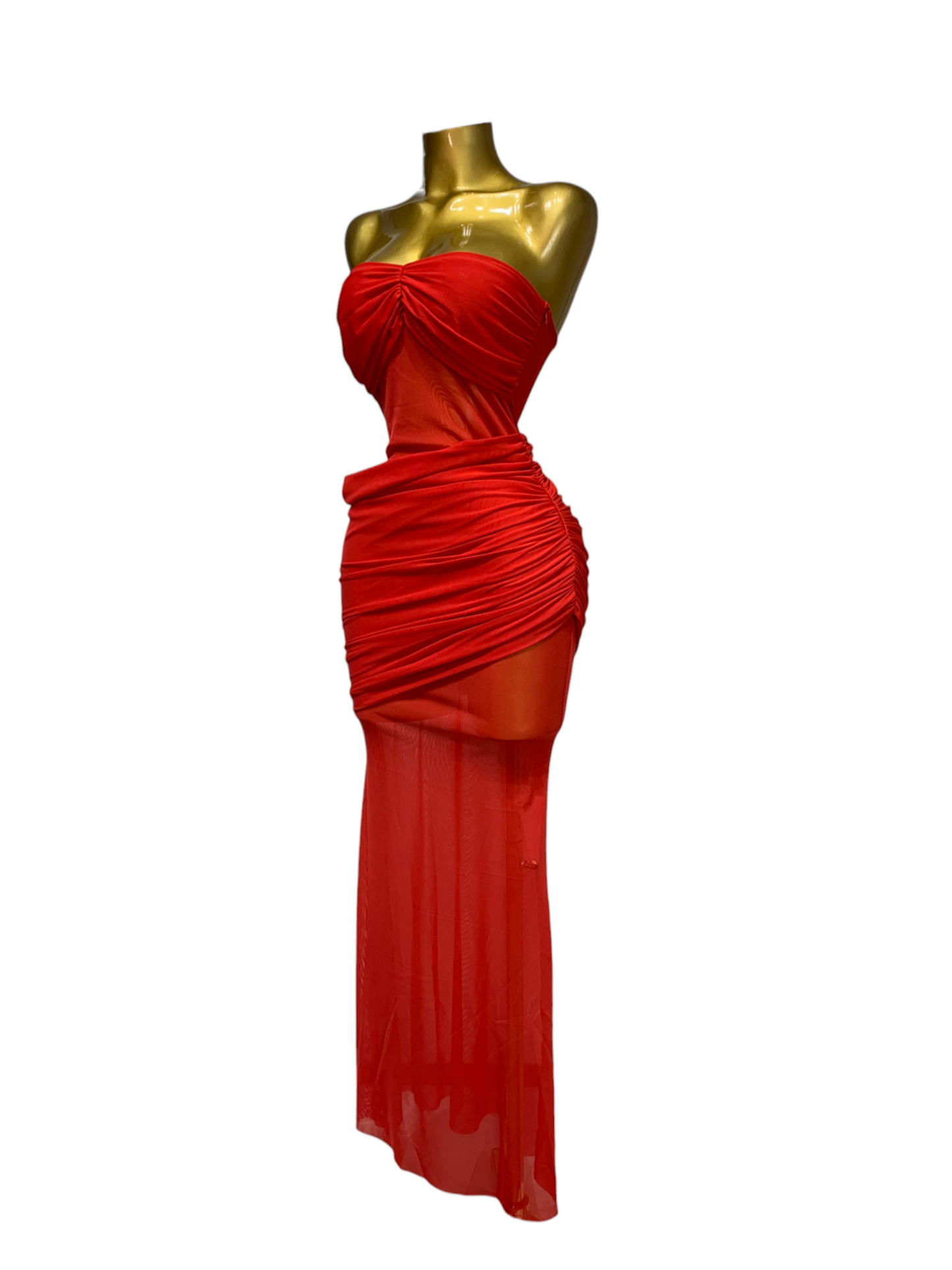 Vestido Largo Rojo Transparencias