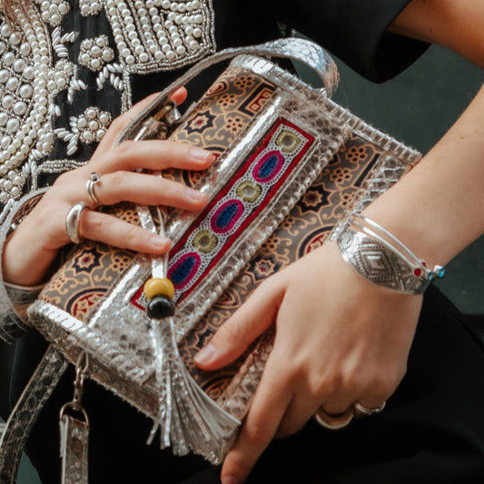 Silver Leather Bag Indian Craftsmanship