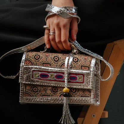 Silver Leather Bag Indian Craftsmanship