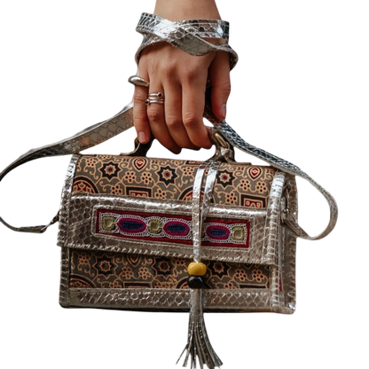 Silver Leather Bag Indian Craftsmanship
