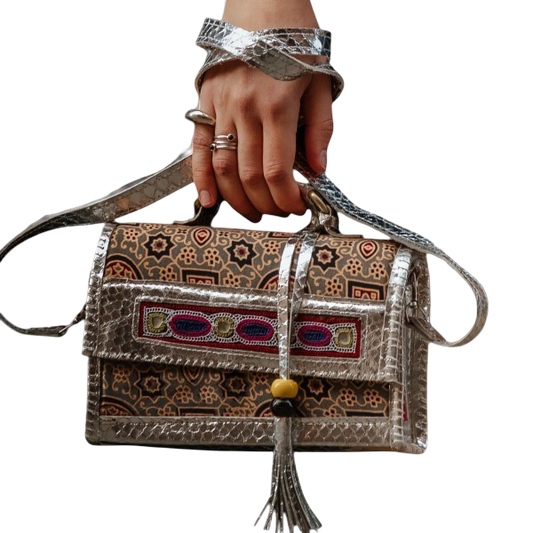 Silver Leather Bag Indian Craftsmanship