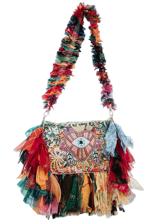 Handcrafted bag with recycled fabrics and embroidery