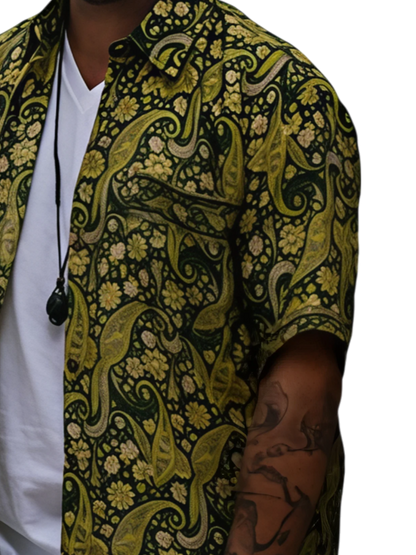 Camisa “Kashi Verde” – Hombre | Artesanal en Telas de Saree Recicladas · Talla Única