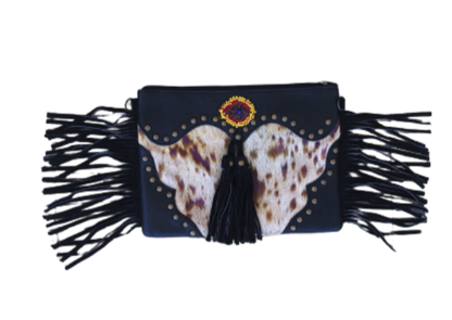 Recycled leather clutch with fringes – Wild character, tribal essence