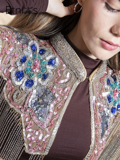 Embroidered stole, handmade piece with rhinestones and inlays