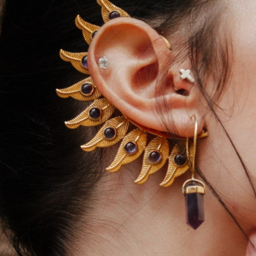 Handmade earcuff with mineral inlays