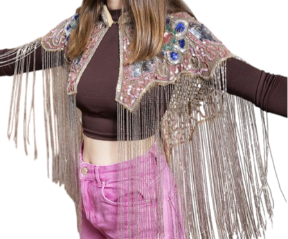 Embroidered stole, handmade piece with rhinestones and inlays