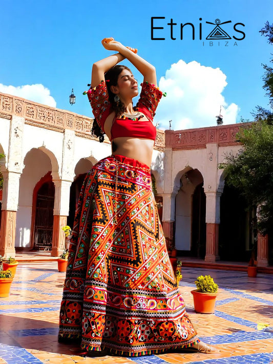 Falda Bordada  Jaipur de Fuego Joyas  de la moda