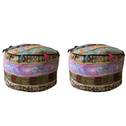 Set of 2 bright embroidered poufs 45x50 cm