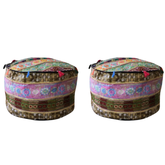 Set of 2 bright embroidered poufs 45x50 cm