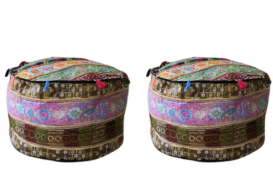 Set of 2 bright embroidered poufs 45x50 cm