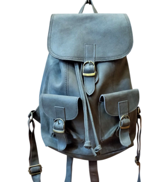 Recycled leather backpack Each piece is unique, with variations in color 