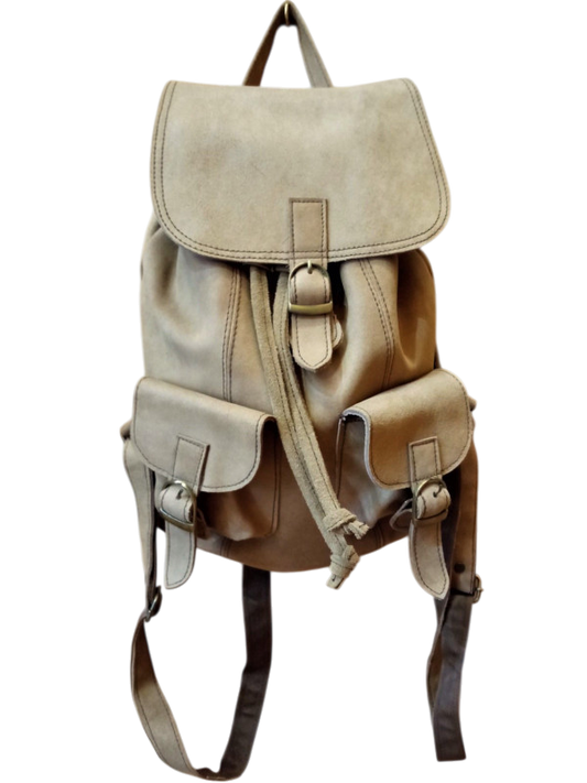 Recycled leather backpack Each piece is unique, with variations in color 