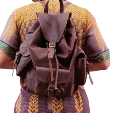 Large leather backpack with compartments on the sides 