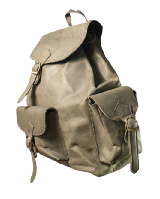 Large leather backpack with compartments on the sides 